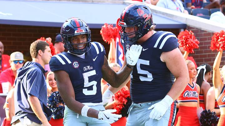 Mississippi Rebels offensive lineman Patrick Kutas reacts with running back Kewan Lacy. Credit: Petre Thomas-Imagn Images Mississippi Rebels offensive lineman Patrick Kutas reacts with running back Kewan Lacy. Credit: Petre Thomas-Imagn Images