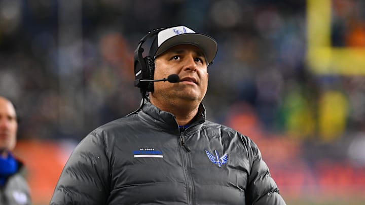 Feb 23, 2023; Seattle, WA, USA; St. Louis Battlehawks head coach Anthony Becht during the second half against the Seattle Sea Dragons at Lumen Field. St. Louis defeated Seattle 20-18. Mandatory Credit: Steven Bisig-Imagn Images