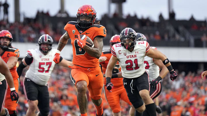 Sep 29, 2023; Corvallis, Oregon, USA; Oregon State Beavers running back Damien Martinez (6)