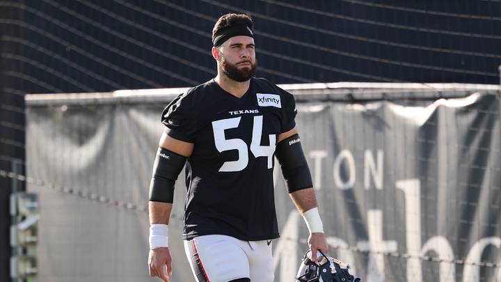 Jul 30, 2026; Houston, Texas, USA; Houston Texans center Jarrett Patterson (54) during training camp at Houston Methodist Training Center. Mandatory Credit: Troy Taormina-Imagn Images Jul 30, 2026; Houston, Texas, USA; Houston Texans center Jarrett Patterson (54) during training camp at Houston Methodist Training Center. Mandatory Credit: Troy Taormina-Imagn Images