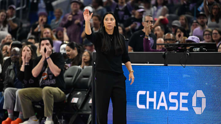 Golden State Valkyries head coach Natalie Nakase looks on against the Phoenix Mercury in the first quarter at Chase Center. Golden State Valkyries head coach Natalie Nakase looks on against the Phoenix Mercury in the first quarter at Chase Center.