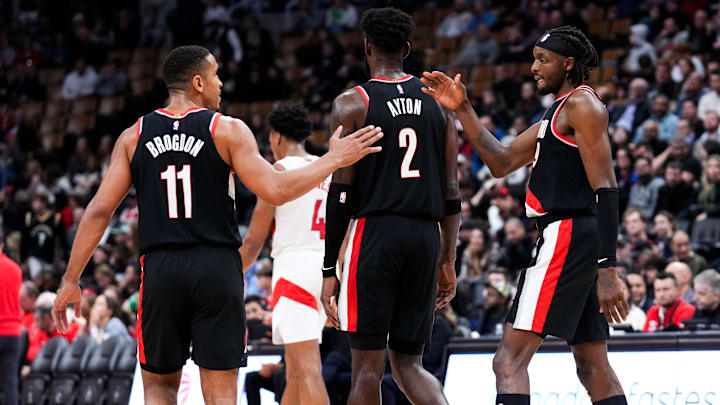 (l to r) Malcolm Brogdon, Deandre Ayton, Jerami Grant; Portland Trail Blazers