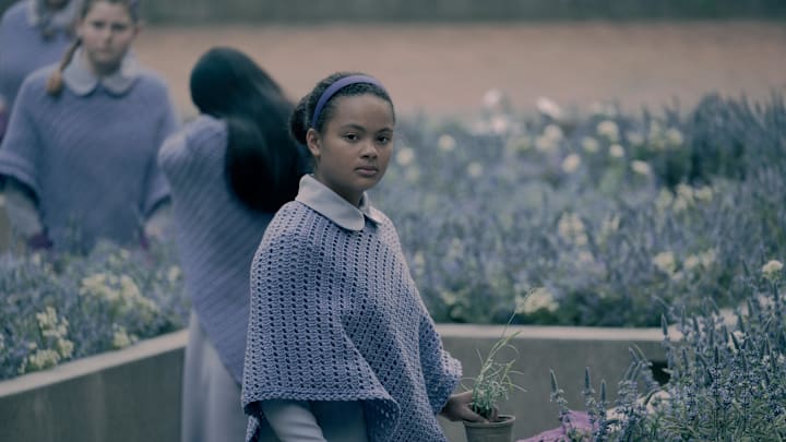 The Handmaid’s Tale -- “Motherland” - Episode 508 -- June considers a tempting but risky offer from a surprise visitor. Serena hits rock bottom and searches for allies. Hannah (Jordana Blake), shown. (Photo by: Sophie Giraud/Hulu)