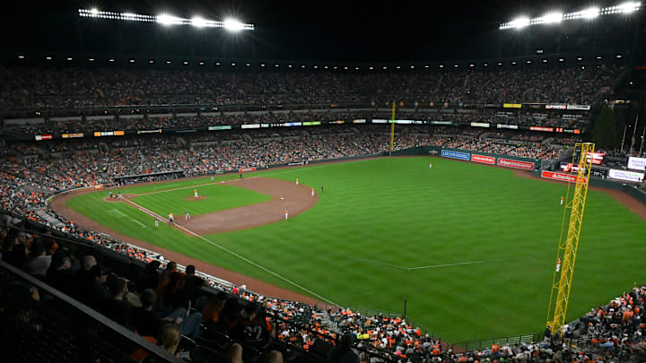 Sep 30, 2023; Baltimore, Maryland, USA; A general view of Oriole Park at Camden Yards during a game between the Baltimore Orioles and the Boston Red Sox