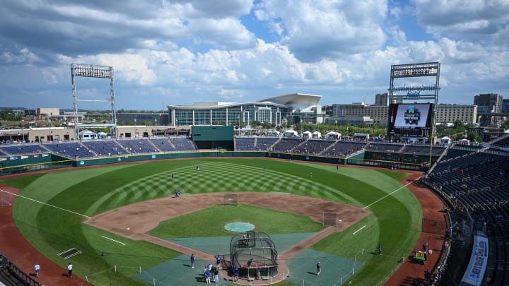 General view of the stadium before the game between the Florida Gators and the LSU Tigers at Charles Schwab Field in Omaha. General view of the stadium before the game between the Florida Gators and the LSU Tigers at Charles Schwab Field in Omaha.