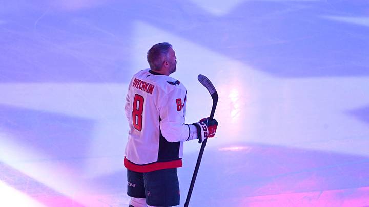 Apr 11, 2026; Pittsburgh, Pennsylvania, USA;  Washington Capitals left wing Alex Ovechkin (8) before playing the Pittsburgh Penguins at PPG Paints Arena. Mandatory Credit: Philip G. Pavely-Imagn Images