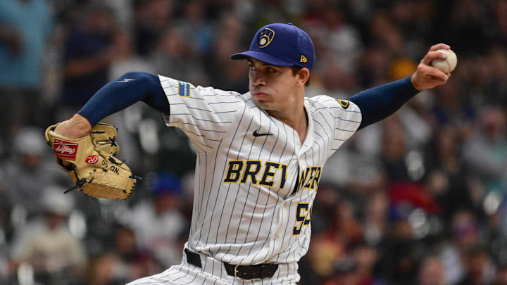 Milwaukee Brewers starting pitcher Robert Gasser (54) throws against the Chicago White Sox in the first inning at American Family Field. 
