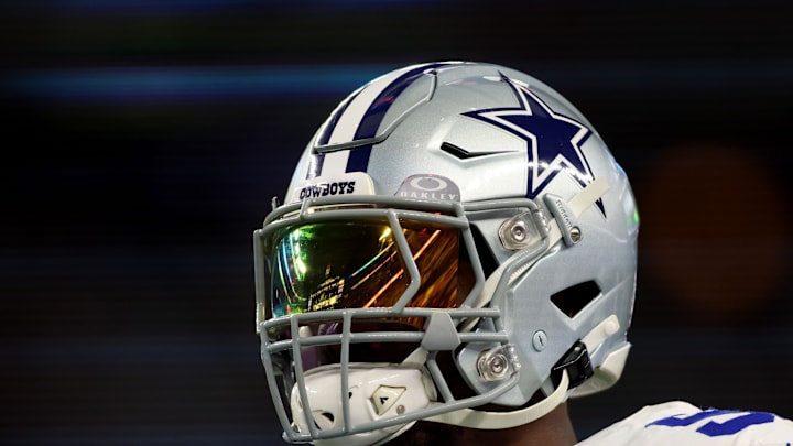 Jan 14, 2024; Arlington, Texas, USA; Dallas Cowboys defensive end DeMarcus Lawrence (90) practices before the 2024 NFC wild card game against the Green Bay Packers at AT&T Stadium. Mandatory Credit: Tim Heitman-Imagn Images
