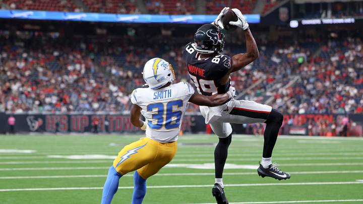 Aug 13, 2026; Houston, Texas, USA; Houston Texans wide receiver Jared Wayne (89) makes a reception for a touchdown as Los Angeles Chargers cornerback Avery Smith (36) defends during the third quarter at Reliant Stadium. Mandatory Credit: Troy Taormina-Imagn Images Aug 13, 2026; Houston, Texas, USA; Houston Texans wide receiver Jared Wayne (89) makes a reception for a touchdown as Los Angeles Chargers cornerback Avery Smith (36) defends during the third quarter at Reliant Stadium. Mandatory Credit: Troy Taormina-Imagn Images