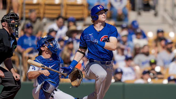 Outfielder Owen Ciassie hits a home run at Chicago Cubs Spring Training.