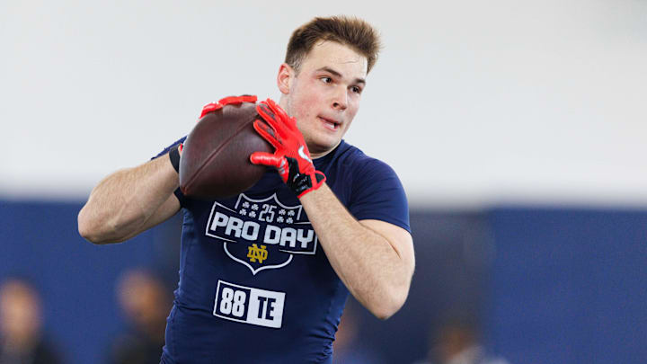 Tight end Mitchell Evans during Notre Dame football's Pro Day at Irish Athletic Center on Thursday, March 27, 2025, in South Bend. Tight end Mitchell Evans during Notre Dame football's Pro Day at Irish Athletic Center on Thursday, March 27, 2025, in South Bend.