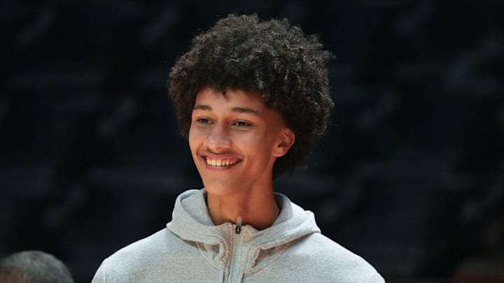 Five-start recruit Nate Ament at the NCAA college basketball game between Tennessee Kentucky on Tuesday, Jan. 28, 2025, in Knoxville, Tenn. Five-start recruit Nate Ament at the NCAA college basketball game between Tennessee Kentucky on Tuesday, Jan. 28, 2025, in Knoxville, Tenn.