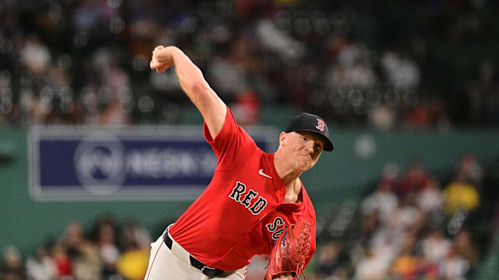 Sep 27, 2024; Boston, Massachusetts, USA; Boston Red Sox starting pitcher Nick Pivetta (37) pitches against the Tampa Bay Rays during first inning at Fenway Park. Mandatory Credit: Eric Canha-Imagn Images