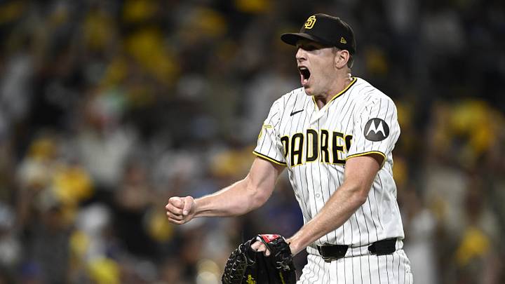 Sep 30, 2026; San Diego, California, USA; San Diego Padres pitcher Nick Pivetta (27) reacts in the third inning against the Chicago Cubs during game two of the Wildcard round for the 2026 MLB Playoffs at Petco Park. Mandatory Credit: Denis Poroy-Imagn Images Sep 30, 2026; San Diego, California, USA; San Diego Padres pitcher Nick Pivetta (27) reacts in the third inning against the Chicago Cubs during game two of the Wildcard round for the 2026 MLB Playoffs at Petco Park. Mandatory Credit: Denis Poroy-Imagn Images