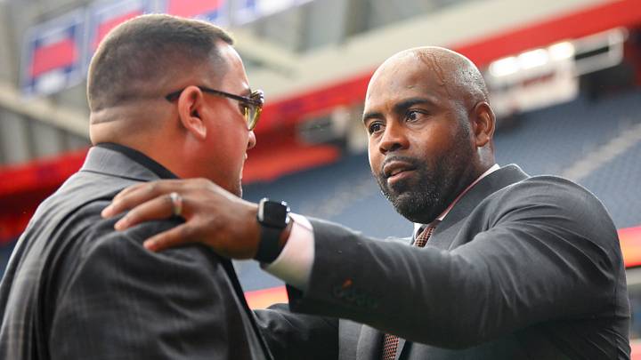 Syracuse coach Fran Brown (right) greets general manager Tommy Caporale before Saturday win over New Hampshire Syracuse coach Fran Brown (right) greets general manager Tommy Caporale before Saturday win over New Hampshire