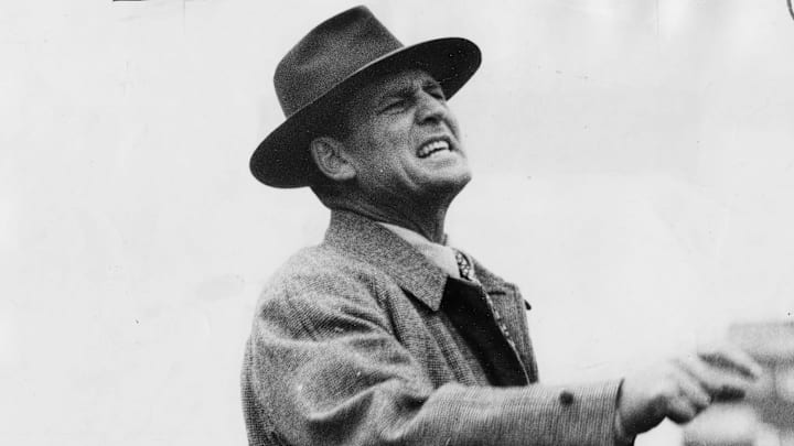Nov 24, 1951; Location Unknown, USA; Paul \"Bear\" Bryant takes charge during UK's glory years. His teams won 60 games and three of four bowl appearances. The 1951 Sugar Bowl certainly captivated the attention of Kentucky fans. Mandatory Credit: James Keen/Louisville Courier Journal-USA TODAY NETWORK