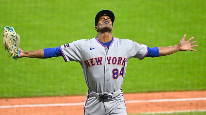 Aug 5, 2026; Cleveland, Ohio, USA; New York Mets relief pitcher Jefry Yan (84) reacts at the end of the sixth inning against the Cleveland Guardians at Progressive Field. Mandatory Credit: David Richard-Imagn Images Aug 5, 2026; Cleveland, Ohio, USA; New York Mets relief pitcher Jefry Yan (84) reacts at the end of the sixth inning against the Cleveland Guardians at Progressive Field. Mandatory Credit: David Richard-Imagn Images
