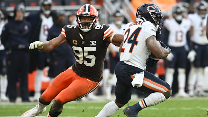 Myles Garrett is a force rushing the passer and also stopping the run and would be an ideal complement to Montez Sweat.