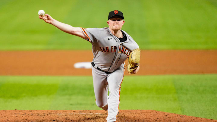 Apr 17, 2023; Miami, Florida, USA; San Francisco Giants starting pitcher Logan Webb (62) throws a