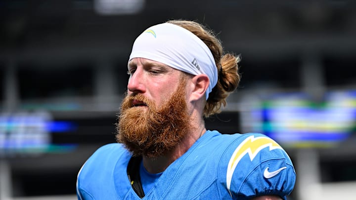 Sep 15, 2024; Charlotte, North Carolina, USA; Los Angeles Chargers tight end Hayden Hurst (88) after the game at Bank of America Stadium. Mandatory Credit: Bob Donnan-Imagn Images