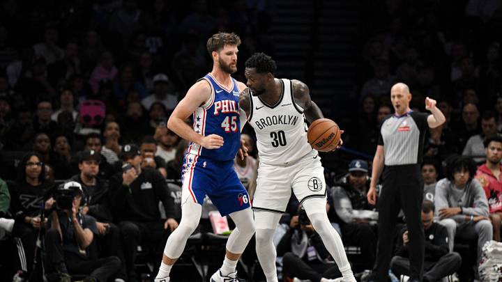 Oct 8, 2026; Brooklyn, New York, USA; Brooklyn Nets forward Julius Randle (30) posts up against Philadelphia 76ers forward Dean Wade (45) during the first half at Barclays Center. Mandatory Credit: John Jones-Imagn Images Oct 8, 2026; Brooklyn, New York, USA; Brooklyn Nets forward Julius Randle (30) posts up against Philadelphia 76ers forward Dean Wade (45) during the first half at Barclays Center. Mandatory Credit: John Jones-Imagn Images