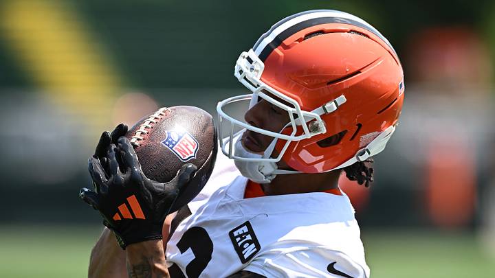 Jul 29, 2026; Berea, OH, USA; Cleveland Browns wide receiver Denzel Boston (12) catches a pass during training camp at CrossCountry Mortgage Campus. Mandatory Credit: Ken Blaze-Imagn Images Jul 29, 2026; Berea, OH, USA; Cleveland Browns wide receiver Denzel Boston (12) catches a pass during training camp at CrossCountry Mortgage Campus. Mandatory Credit: Ken Blaze-Imagn Images