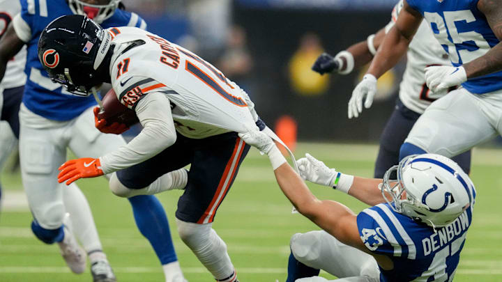 DeAndre Carter tries to escape against the Colts in a Week 3 loss. Carter has a rib injury and missed practice Wednesday. DeAndre Carter tries to escape against the Colts in a Week 3 loss. Carter has a rib injury and missed practice Wednesday.