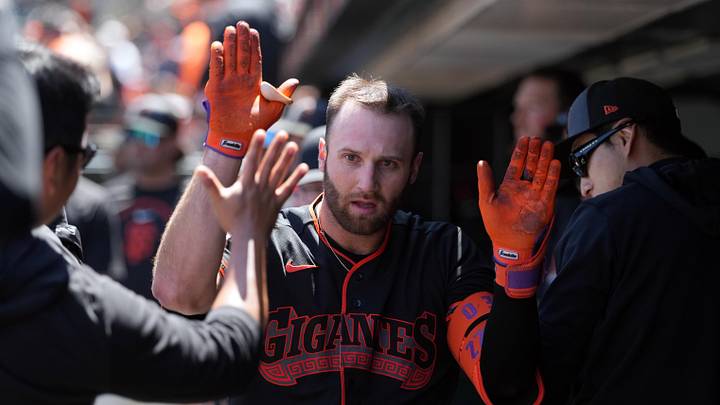May 23, 2026; San Francisco, California, USA; San Francisco Giants left fielder Casey Schmitt (center) celebrates with teammates after hitting a home run against the Chicago White Sox during the fifth inning at Oracle Park. Mandatory Credit: Darren Yamashita-Imagn Images May 23, 2026; San Francisco, California, USA; San Francisco Giants left fielder Casey Schmitt (center) celebrates with teammates after hitting a home run against the Chicago White Sox during the fifth inning at Oracle Park. Mandatory Credit: Darren Yamashita-Imagn Images