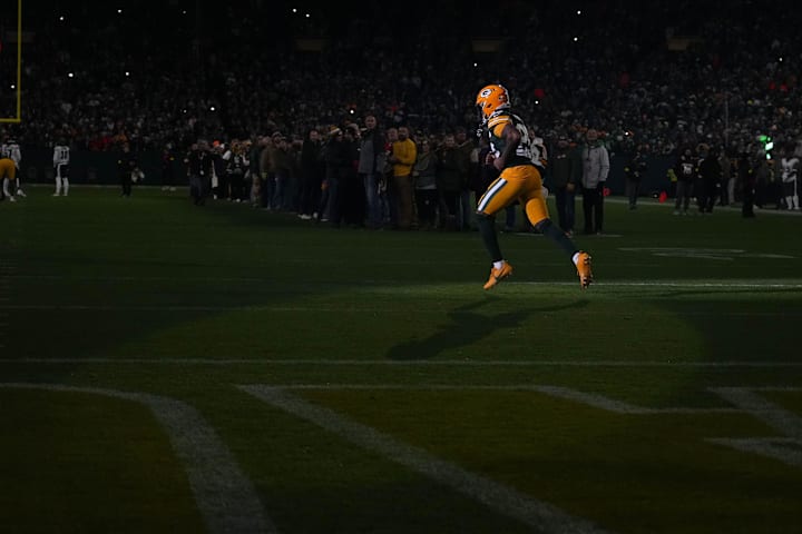 Green Bay Packers cornerback Keisean Nixon (25) runs onto the field prior to the game against the Philadelphia Eagles.