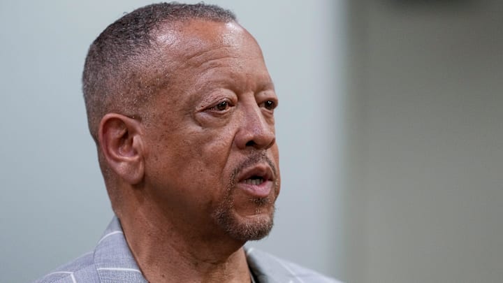 Rocky Arceneaux, agent for Ja’Marr Chase and Tee Higgins, speaks with Enquirer reporter Kelsey Conway after a press conference to announce the signing of new contracts for Cincinnati Bengals wide receivers Ja’Marr Chase and Tee Higgins at Paycor Stadium in downtown Cincinnati on Tuesday, March 18, 2025. Chase becomes the new highest-paid non-quarterback player in the NFL.