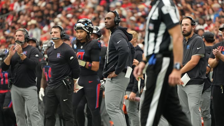 Oct 26, 2025; Houston, Texas, USA; Houston Texans head coach Demeco Ryans stands on the sidelines during the second half against the San Francisco 49ers at NRG Stadium. Mandatory Credit: Sean Thomas-Imagn Images Oct 26, 2025; Houston, Texas, USA; Houston Texans head coach Demeco Ryans stands on the sidelines during the second half against the San Francisco 49ers at NRG Stadium. Mandatory Credit: Sean Thomas-Imagn Images