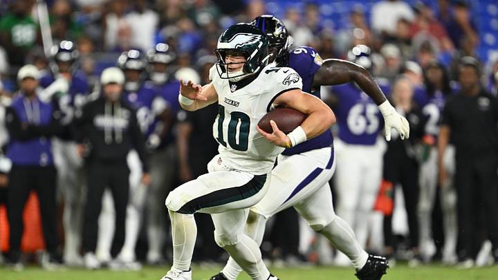 Aug 15, 2026; Baltimore, Maryland, USA; Philadelphia Eagles quarterback Cole Payton (10) carries the ball for a gain in the second half against the Baltimore Ravens. Mandatory Credit: Jamie Sabau-Imagn Images Aug 15, 2026; Baltimore, Maryland, USA; Philadelphia Eagles quarterback Cole Payton (10) carries the ball for a gain in the second half against the Baltimore Ravens. Mandatory Credit: Jamie Sabau-Imagn Images