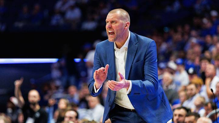 Oct 28, 2026; Lexington, KY, USA;  Kentucky Wildcats head coach Mark Pope yells to his players during the first half against the UCF Knights at Rupp Arena Central Bank Center.  Mandatory Credit: Jordan Prather-Imagn Images