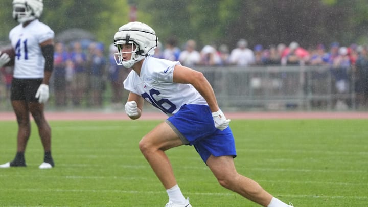 Jul 27, 2023; Rochester NY, USA; Buffalo Bills tight end Dalton Kincaid (86) runs a route during