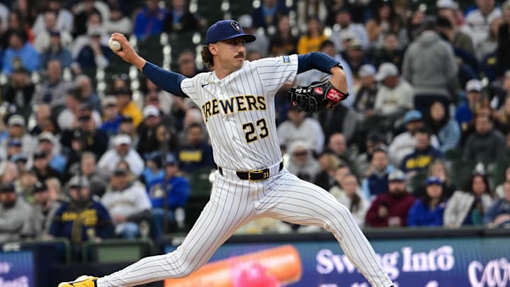 Mar 29, 2026; Milwaukee, Wisconsin, USA;  Milwaukee Brewers starting pitcher Brandon Sproat (23) throws a pitch in the first inning against the Chicago White Sox at American Family Field. Mandatory Credit: Benny Sieu-Imagn Images
