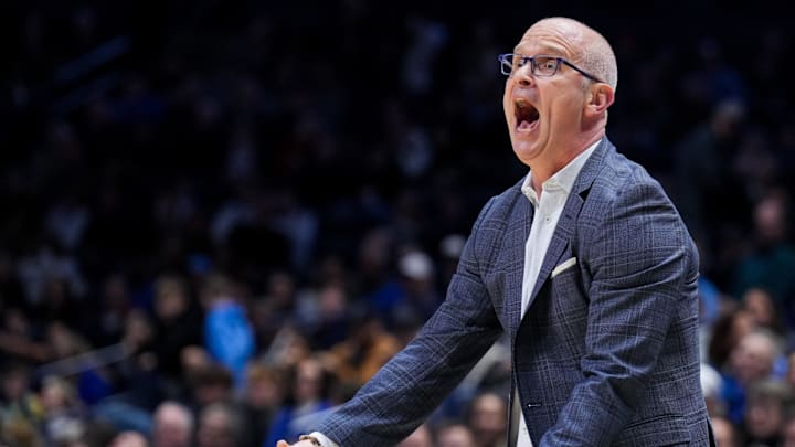 Dec 31, 2025; Cincinnati, Ohio, USA; UConn Huskies head coach Dan Hurley works the sideline against the Xavier Musketeers in the second half at the Cintas Center. Mandatory Credit: Aaron Doster-Imagn Images Dec 31, 2025; Cincinnati, Ohio, USA; UConn Huskies head coach Dan Hurley works the sideline against the Xavier Musketeers in the second half at the Cintas Center. Mandatory Credit: Aaron Doster-Imagn Images