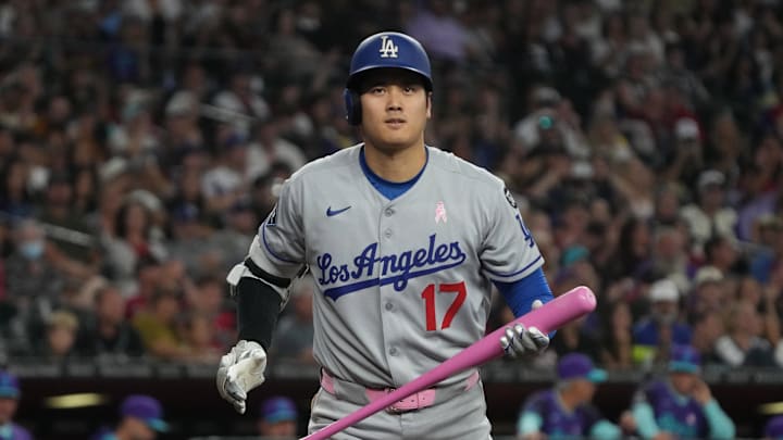 Los Angeles Dodgers Shohei Ohtani (17) reacts after striking out against the Arizona Diamondbacks in the third inning at Chase Field on May 11. Los Angeles Dodgers Shohei Ohtani (17) reacts after striking out against the Arizona Diamondbacks in the third inning at Chase Field on May 11.