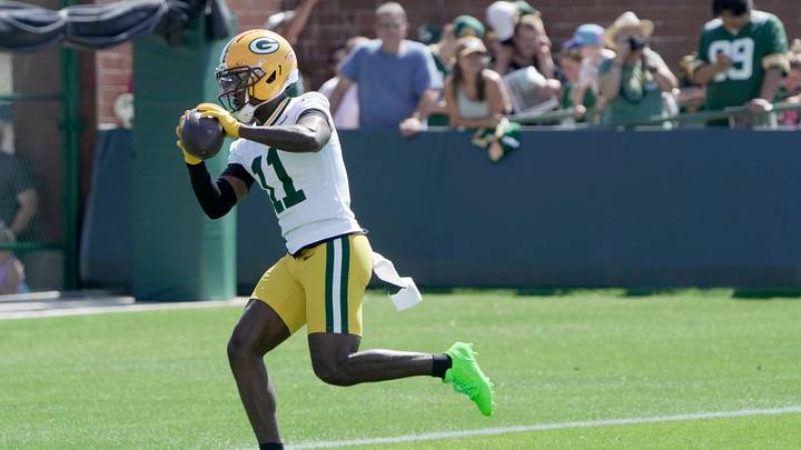 Green Bay Packers wide receiver Jayden Reed (11) is shown during the first day of training camp Wednesday, July 29, 2026 in Green Bay, Wisconsin. It is the first of three consecutive public practices.