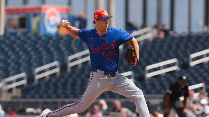 Mar 5, 2026; West Palm Beach, Florida, USA; New York Mets pitcher Justin Hagenman (47) delivers a pitch against the Washington Nationals during the first inning at CACTI Park of the Palm Beaches. Mandatory Credit: Sam Navarro-Imagn Images Mar 5, 2026; West Palm Beach, Florida, USA; New York Mets pitcher Justin Hagenman (47) delivers a pitch against the Washington Nationals during the first inning at CACTI Park of the Palm Beaches. Mandatory Credit: Sam Navarro-Imagn Images