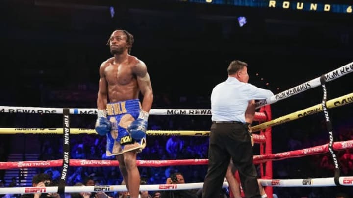 Keyshawn Davis reacts after defeating Jose Pedraza during their lightweight bout. Davis is set to face Gustavo Lemos on Friday November 8. 