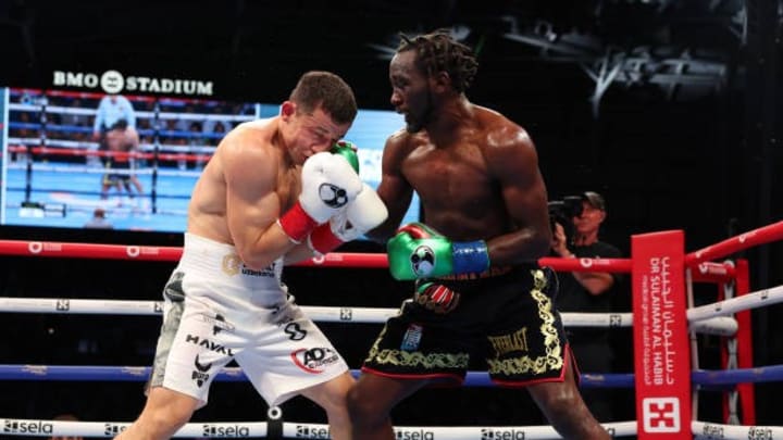 Terence Crawford (R) and Israil Madrimov (L) fight during their WBA World Interim WBO World Super Welterweight Title Contest. Is Crawford aiming for History or Stretching Reality? Terence Crawford (R) and Israil Madrimov (L) fight during their WBA World Interim WBO World Super Welterweight Title Contest. Is Crawford aiming for History or Stretching Reality?