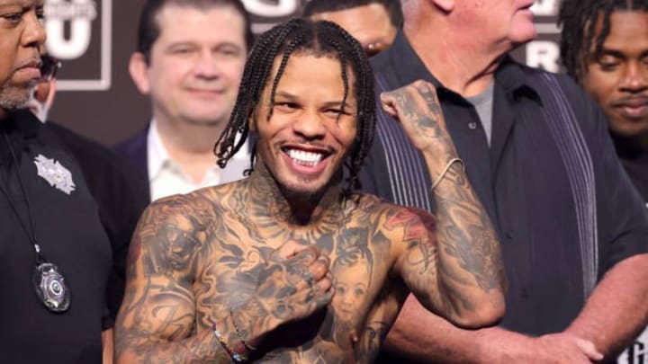 WBA lightweight champion Gervonta Davis waits to pose with Frank Martin during an official weigh-in at MGM Grand Garden Arena. His bout with Lamont Roach has been pushed to March next year