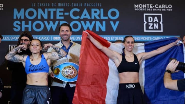 Beatriz Ferreira and Licia Boudersa Weigh In ahead of their fight on the Matchroom Event Saturday night at Monte Carlo in Monaco. Ferreira defeated Boudersa