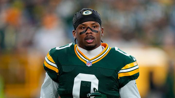 Green Bay Packers wide receiver Matthew Golden (0) during warmups 
