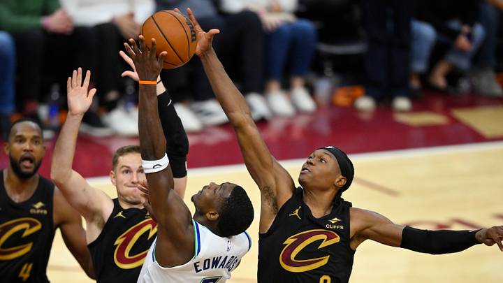 Oct 26, 2026; Cleveland, Ohio, USA; Cleveland Cavaliers forward Peyton Watson (8) blocks a shot by Minnesota Timberwolves guard Anthony Edwards (5) in the fourth quarter at Rocket Arena. Mandatory Credit: David Richard-Imagn Images Oct 26, 2026; Cleveland, Ohio, USA; Cleveland Cavaliers forward Peyton Watson (8) blocks a shot by Minnesota Timberwolves guard Anthony Edwards (5) in the fourth quarter at Rocket Arena. Mandatory Credit: David Richard-Imagn Images