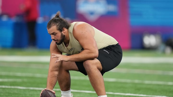 Mar 3, 2024; Indianapolis, IN, USA; Miami-Fl offensive lineman Matt Lee (OL43) during the 2024 NFL