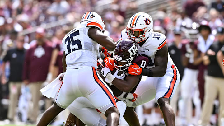 Sep 23, 2023; College Station, Texas, USA; Auburn Tigers linebacker Jalen McLeod (35) and linebacker