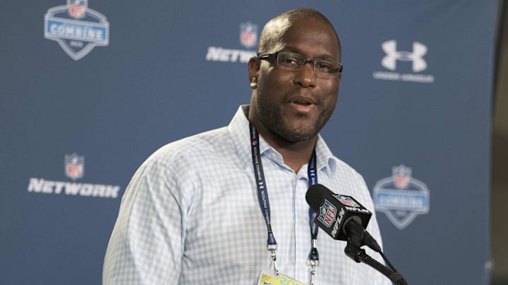 Feb 19, 2015; Indianapolis, IN, USA; Cleveland Browns general manager Ray Farmer speaks to the media at the 2015 NFL Combine at Lucas Oil Stadium. Mandatory Credit: Trevor Ruszkowski-Imagn Images Feb 19, 2015; Indianapolis, IN, USA; Cleveland Browns general manager Ray Farmer speaks to the media at the 2015 NFL Combine at Lucas Oil Stadium. Mandatory Credit: Trevor Ruszkowski-Imagn Images