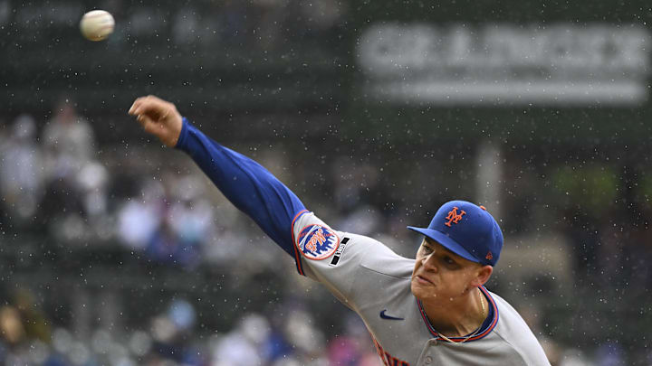 Apr 19, 2026; Chicago, Illinois, USA;  New York Mets pitcher Tobias Myers delivers against the Chicago Cubs during the first inning at Wrigley Field. Mandatory Credit: Matt Marton-Imagn Images