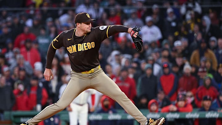 Apr 4, 2026; Foxborough, Massachusetts, USA; San Diego Padres relief pitcher Mason Miller (22) pitches against the Boston Red Sox during the ninth inning at Fenway Park. Mandatory Credit: Eric Canha-Imagn Images Apr 4, 2026; Foxborough, Massachusetts, USA; San Diego Padres relief pitcher Mason Miller (22) pitches against the Boston Red Sox during the ninth inning at Fenway Park. Mandatory Credit: Eric Canha-Imagn Images